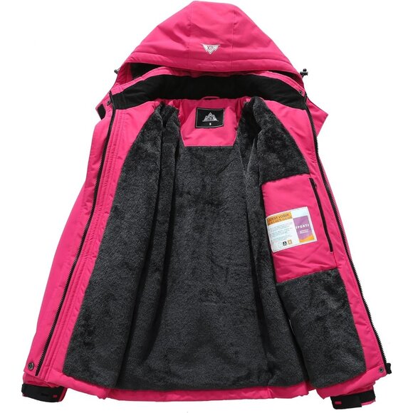 Women's Rose Red Waterproof Ski Jacket Warm Winter Coat Outdoor Snowboard Jacket - Picture 3 of 6